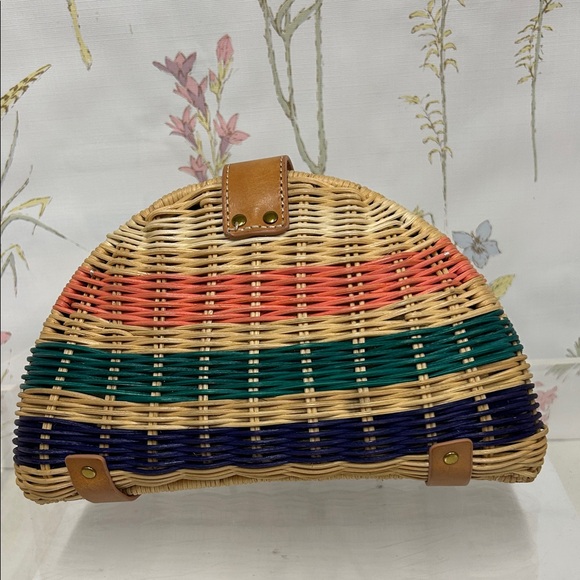 J. Crew Woven Half-Moon Straw Clutch in Tan, Coral, Teal, Navy - Picture 5 of 15